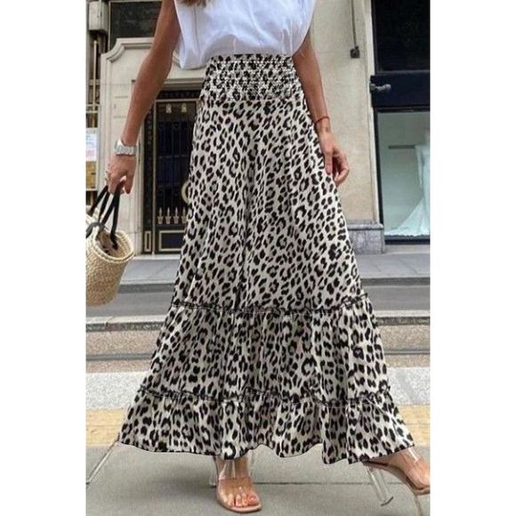 Azura Exchange  Leopard Embellished High Waist Frill Tiered Maxi Skirt - Picture 1 of 14